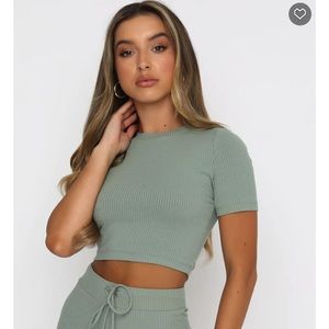 White Fox Boutique Sage Green Ribbed Crop Top